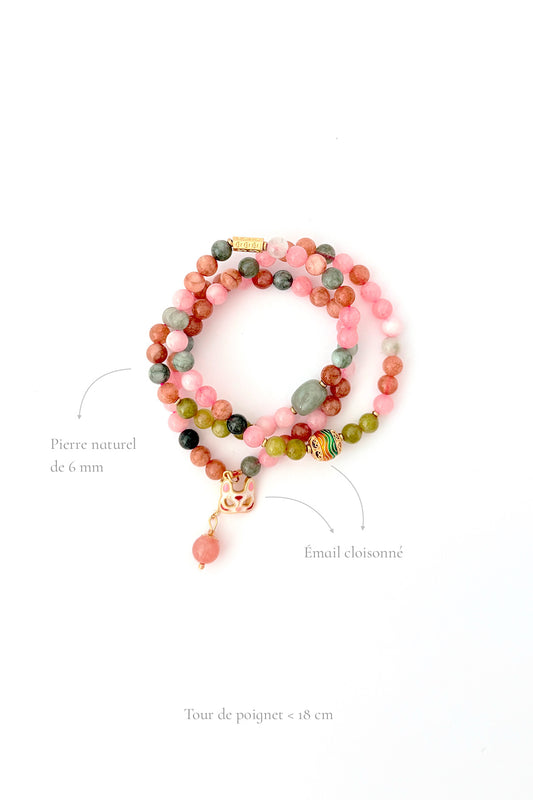 Bracelet 3 tours en Pierres Naturelles – Masque de Renard Rose - HanWen Shop