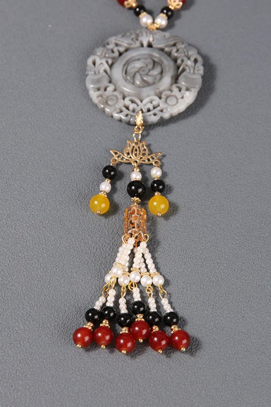 Collier de la dynastie Ming 明 - Avec pompon noir arrière - HanWen Shop