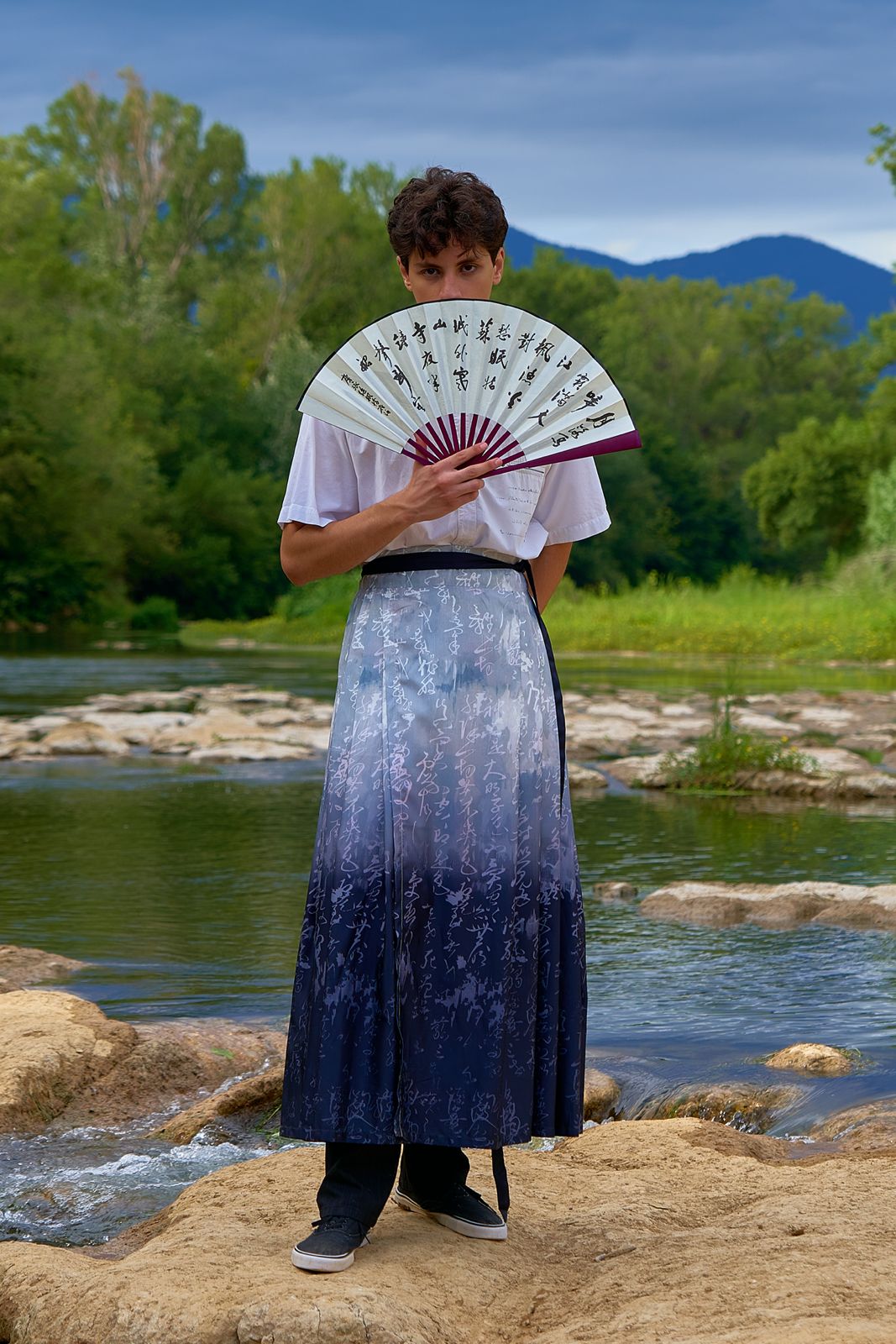 Hanfu de la dynastie Ming 明 - Jupe "MaMian Qun" calligraphie chinoise - HanWen Shop