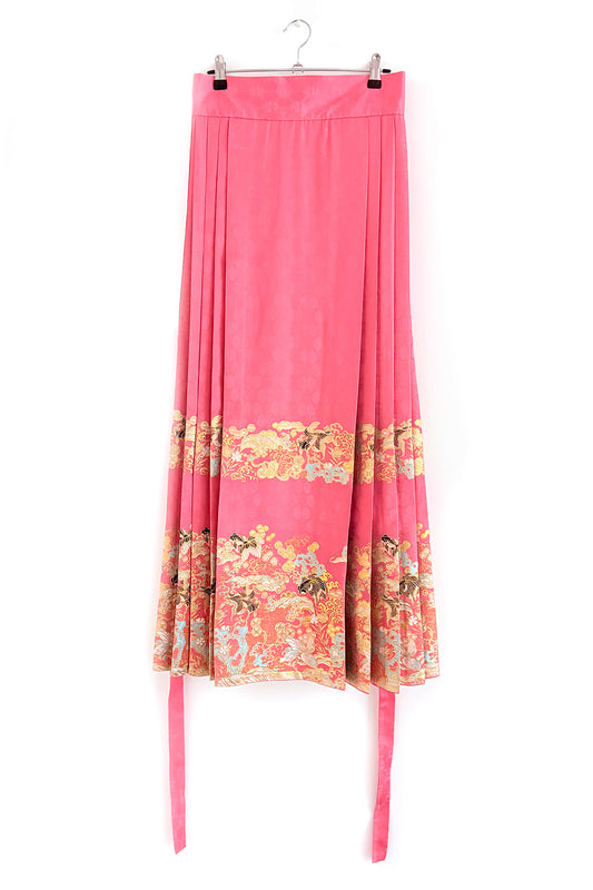 Mamian Qun du Hanfu de la dynastie Ming - Jupe brocart doré poissons rouge - HanWen Shop