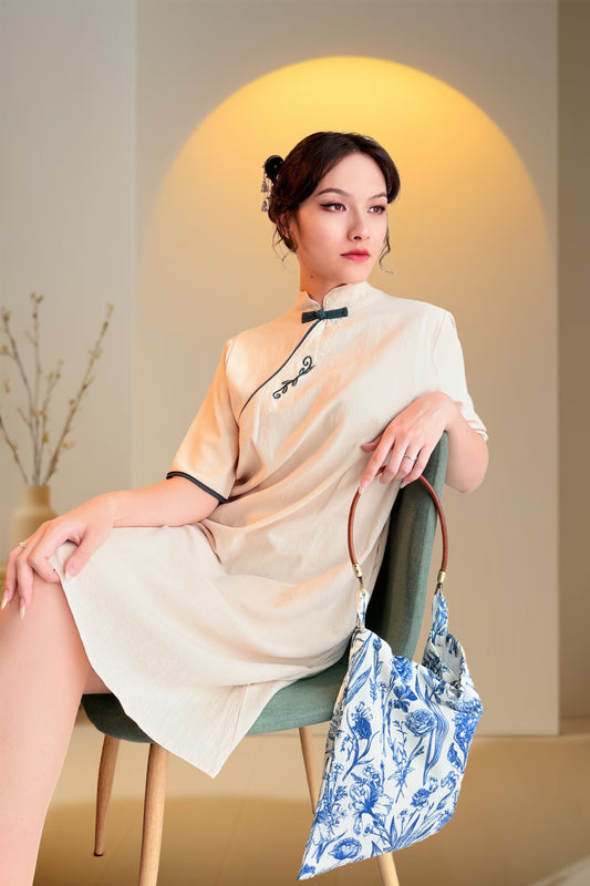 Qipao du hanfu moderne 汉元素 - ample en coton et lin - HanWen Shop