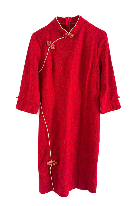 Qipao du hanfu moderne 汉元素 - En dentelle rouge - HanWen Shop