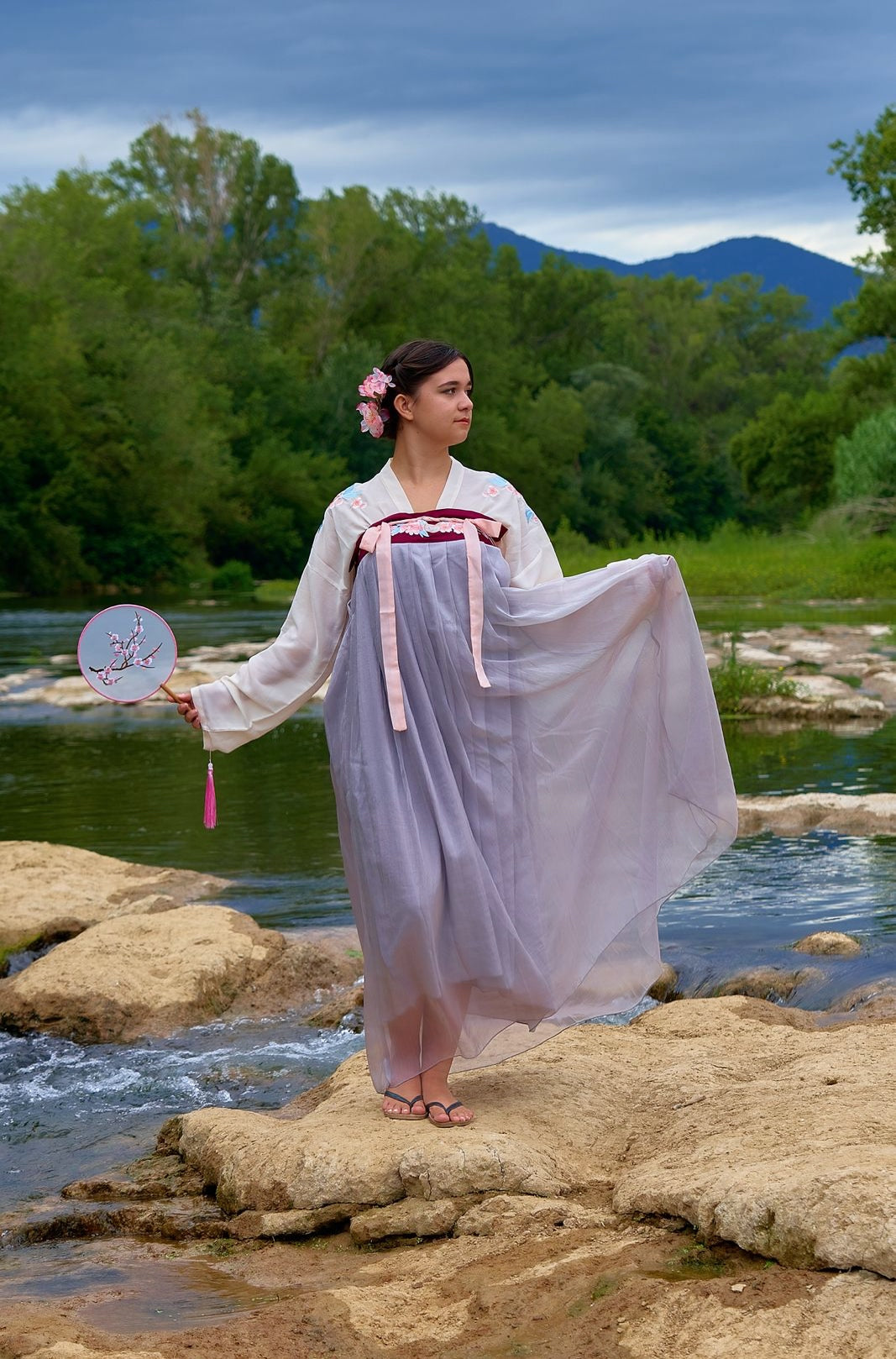 Ensemble Hanfu de la dynastie Tang 唐 - Robe "Qixiong Ruqun" Fleur de Pêcher - HanWen Shop