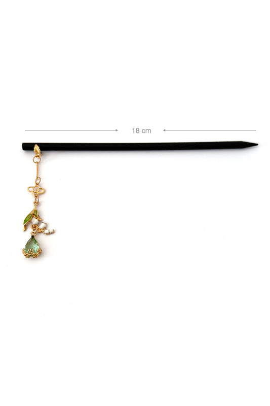 Épingle à cheveux en bois - Pendentif vert - HanWen Shop