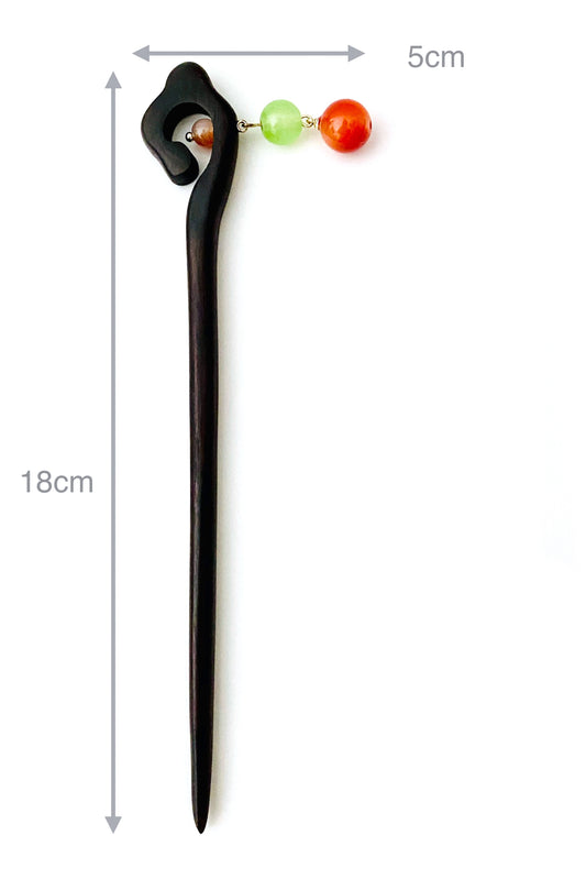 Épingle à cheveux en bois en forme moirage - rouge et vert - HanWen Shop