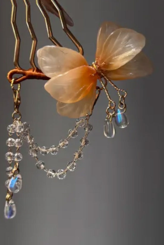Broche Cheveux - Papillon de Nuit - orange - HanWen Shop