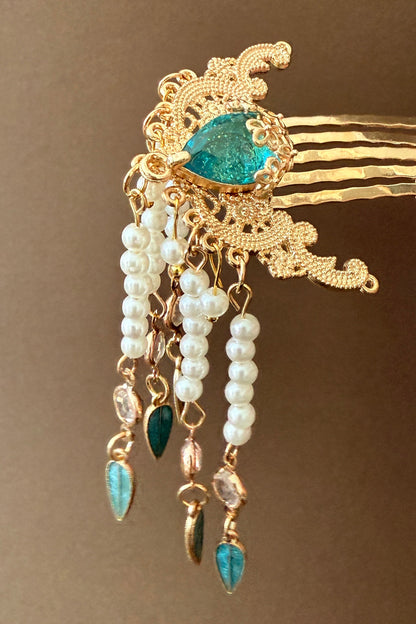 Broche Cheveux - Vagues d’azur à l’élégance Tang - HanWen Shop