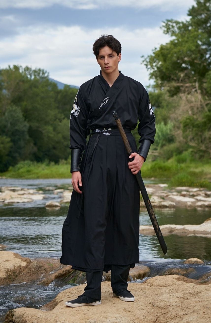 Ensemble Hanfu de la dynastie WeiJin 魏晋- Chevalier Chinois grue - HanWen Shop