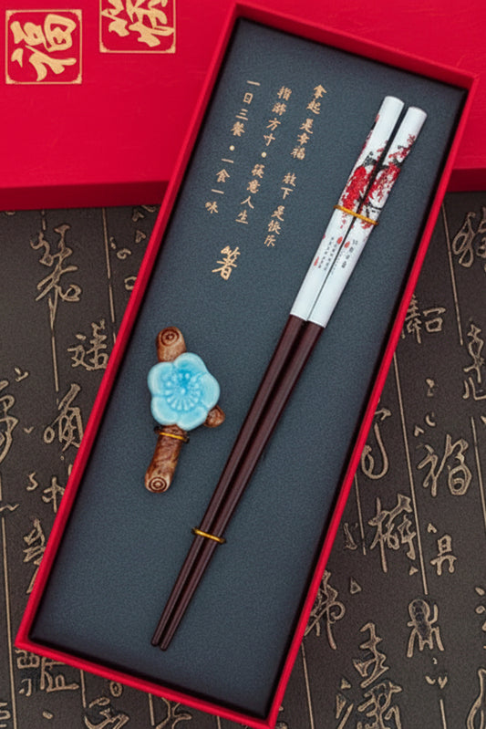 Coffret cadeau de baguettes chinoises – une paire + un repose-baguettes - HanWen Shop