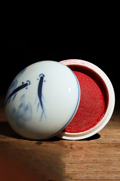 Encre à sceau traditionnelle pour calligraphie et peinture - Boîte en porcelaine bleue et blanche - HanWen Shop