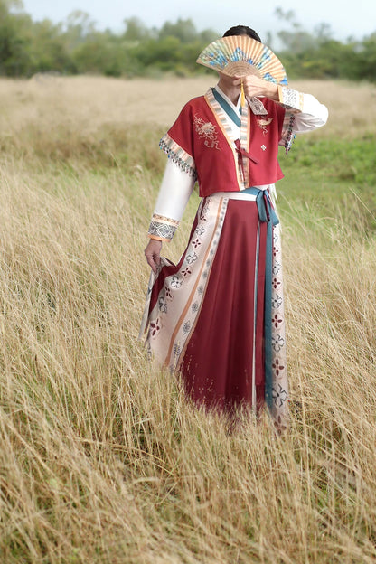 Ensemble Hanfu de la dynastie Weijin 魏晋 - Hong "BaPoQun" - HanWen Shop