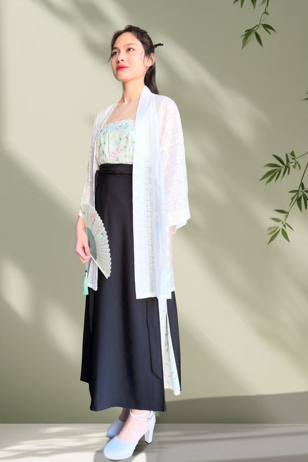 Ensemble Hanfu de la dynastie Song 宋 - Jupe à trois volants (SanJian Qun) “Huahai” - HanWen Shop