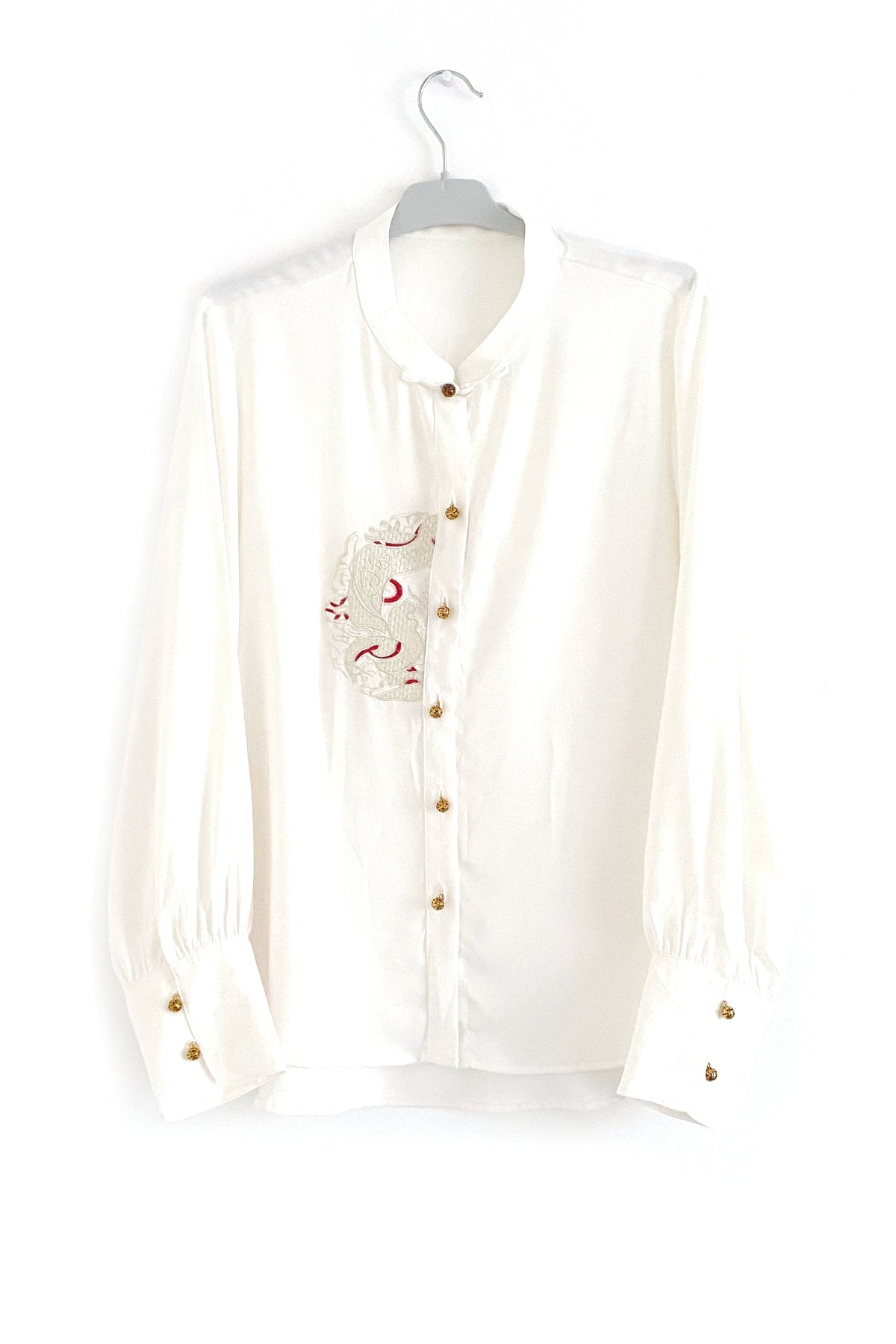 Hanfu moderne - Chemisier blanc brodé à manches longue - HanWen Shop