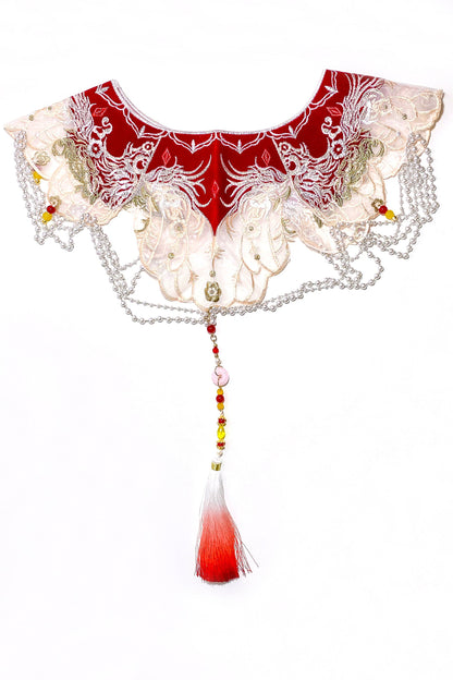 Hanfu moderne - Chemisier blanc brodé à manches longue  - Cour Chinois rouge - HanWen Shop