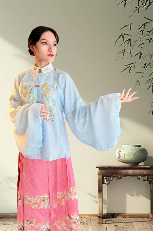 Hanfu de la dynastie Ming - Veste à col droit et manches pipa - HanWen Shop