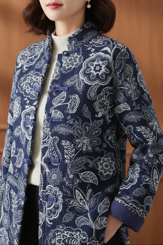 Hanfu moderne - Veste imprimée bleue style ethnique - HanWen Shop