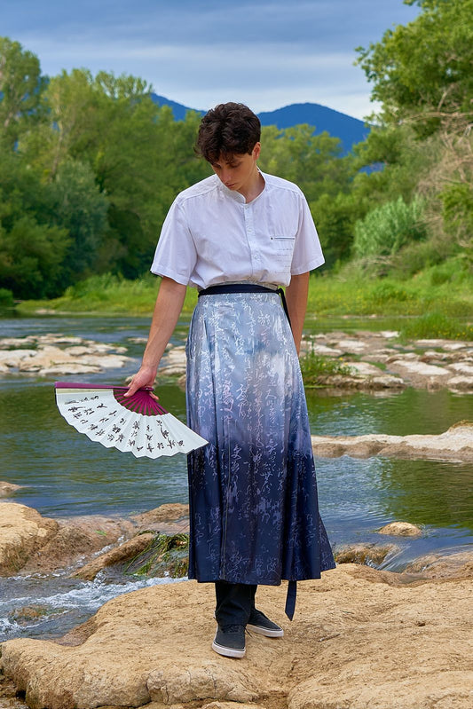 Hanfu de la dynastie Ming 明 - Jupe "MaMian Qun" calligraphie chinoise - HanWen Shop