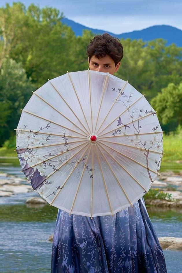 Ombrelle chinoise en papier à l'huile - Magnolia blanc - HanWen Shop