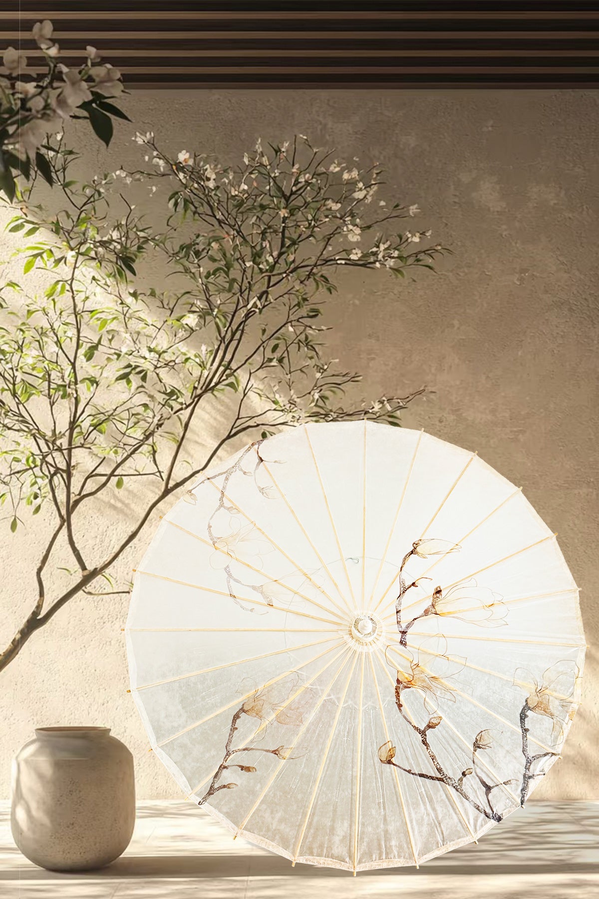 Ombrelle chinoise en papier à l'huile - Magnolia blanc - HanWen Shop