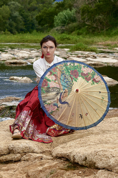 Ombrelle chinoise en papier à l'huile - Pivoine et paon - HanWen Shop