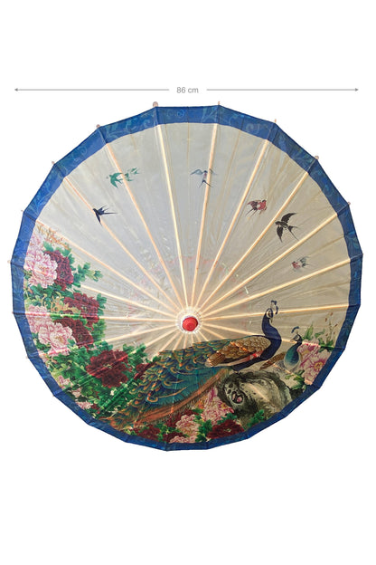 Ombrelle chinoise en papier à l'huile - Pivoine et paon - HanWen Shop