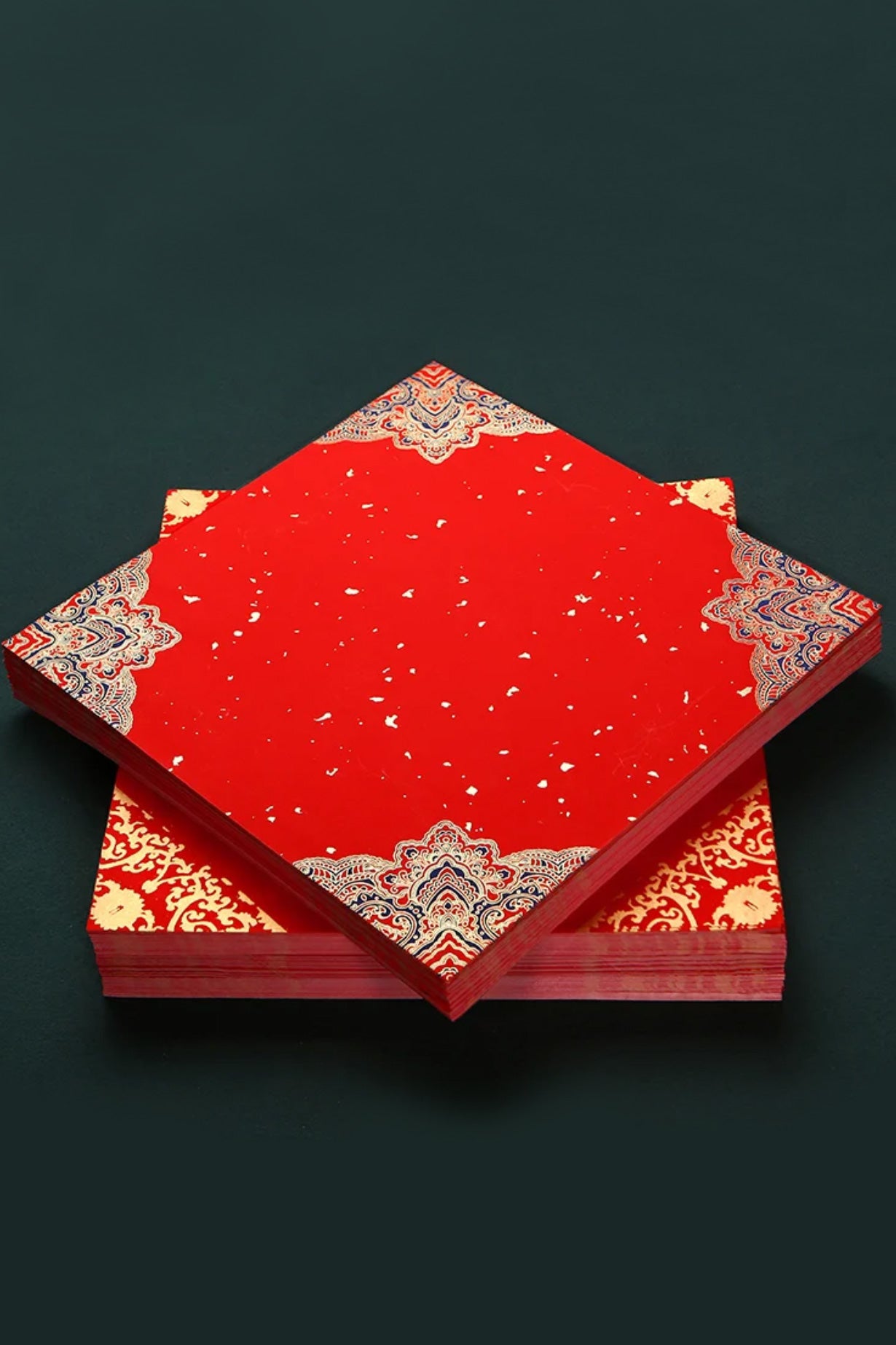 Papier Xuan de chinois traditionnel en format carré - Ciré rouge vif - HanWen Shop