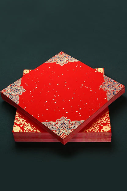 Papier Xuan de chinois traditionnel en format carré - Ciré rouge vif - HanWen Shop