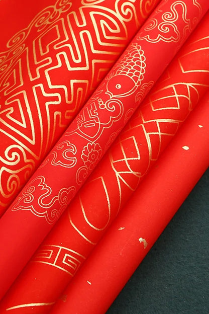 Papier Xuan de chinois traditionnel en format carré - Ciré rouge vif - HanWen Shop