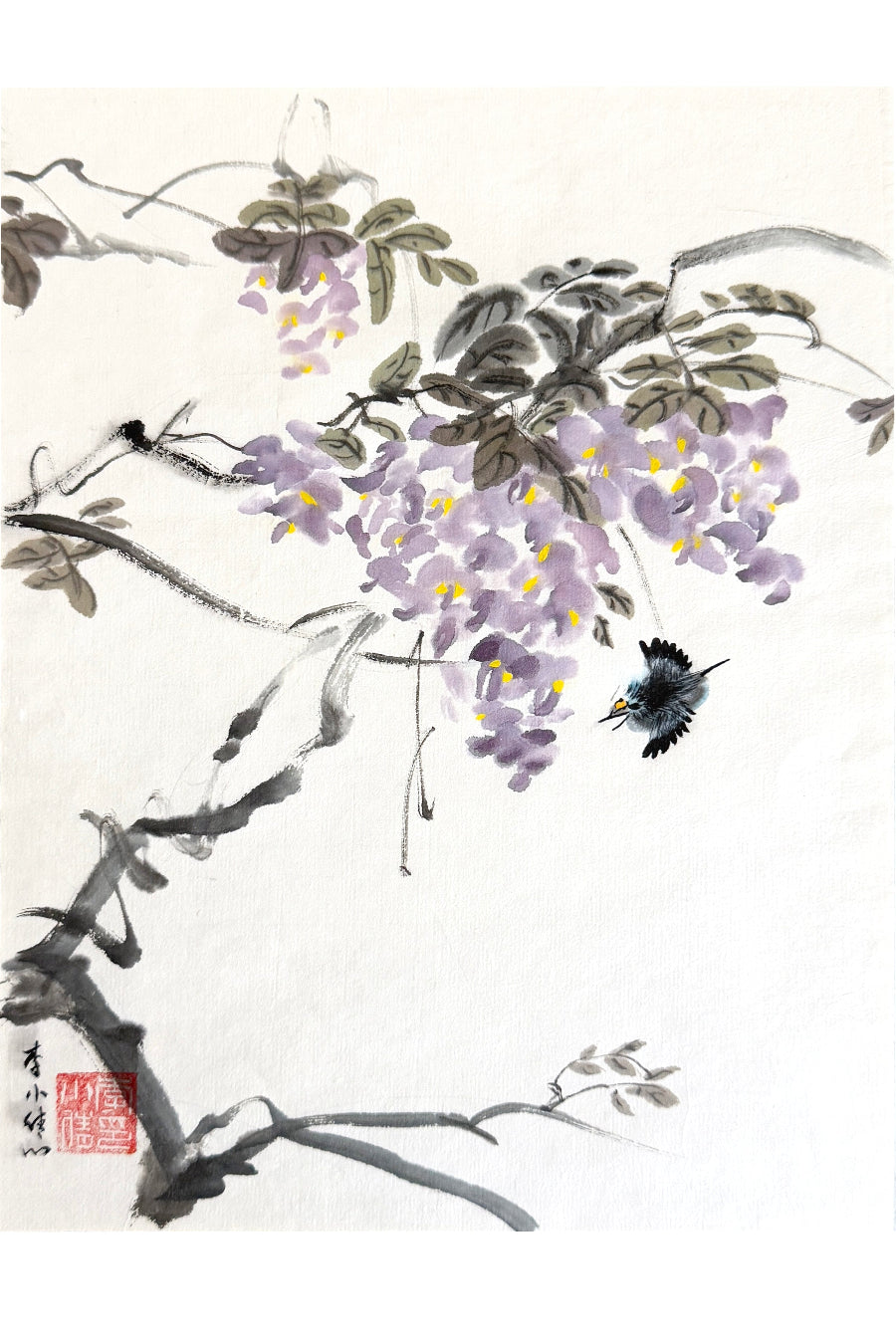 Peinture chinoise en style Xieyi - Fleurs de glycine - HanWen Shop
