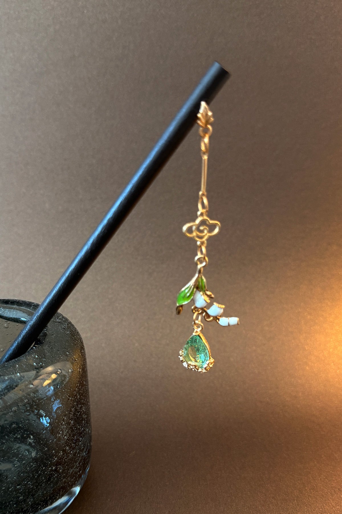 Épingle à cheveux en bois - Pendentif vert - HanWen Shop