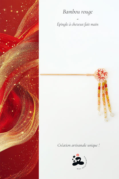Épingle à cheveux fait main - Bambou rouge
